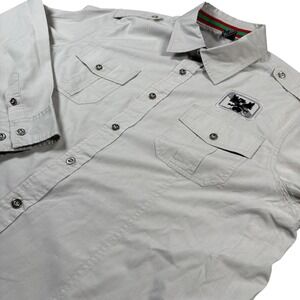 VTG Avirex Gray Long‎ Sleeve Double Pocket Casual Button-Up Y2K Size XL Rare!